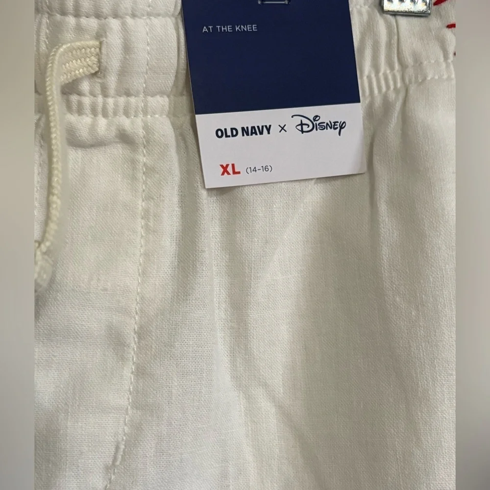 Disney Cream Shorts with Mickey and Red Stitching